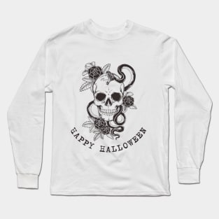 Happy Halloween skull and flowers fall oktober Long Sleeve T-Shirt